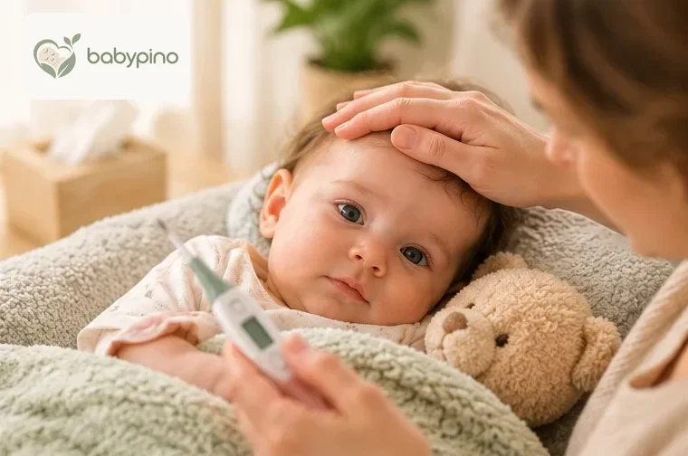 Parent checking a baby's temperature with a digital thermometer