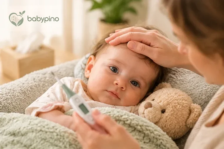 Parent checking a baby's temperature with a digital thermometer