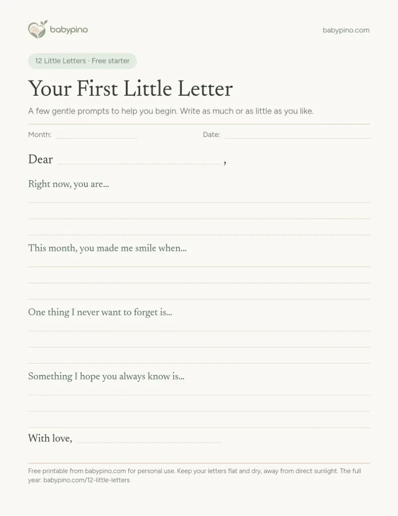 Preview of the free "Your First Little Letter" printable with writing prompts