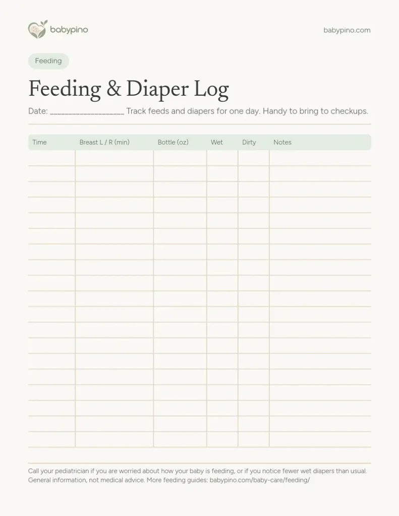 Preview of the Babypino Feeding & Diaper Log printable