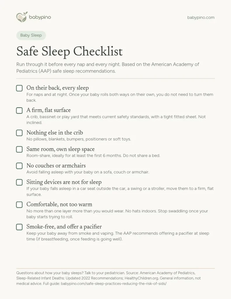 Preview of the Babypino Safe Sleep Checklist printable