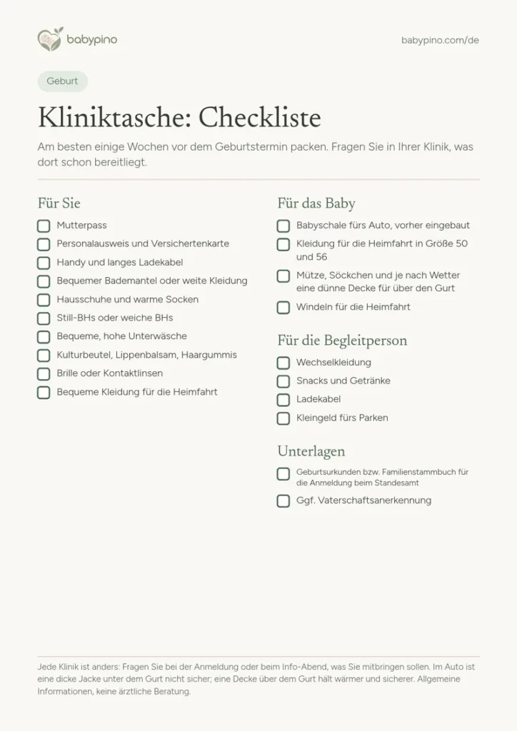 Vorschau: Checkliste Kliniktasche von Babypino