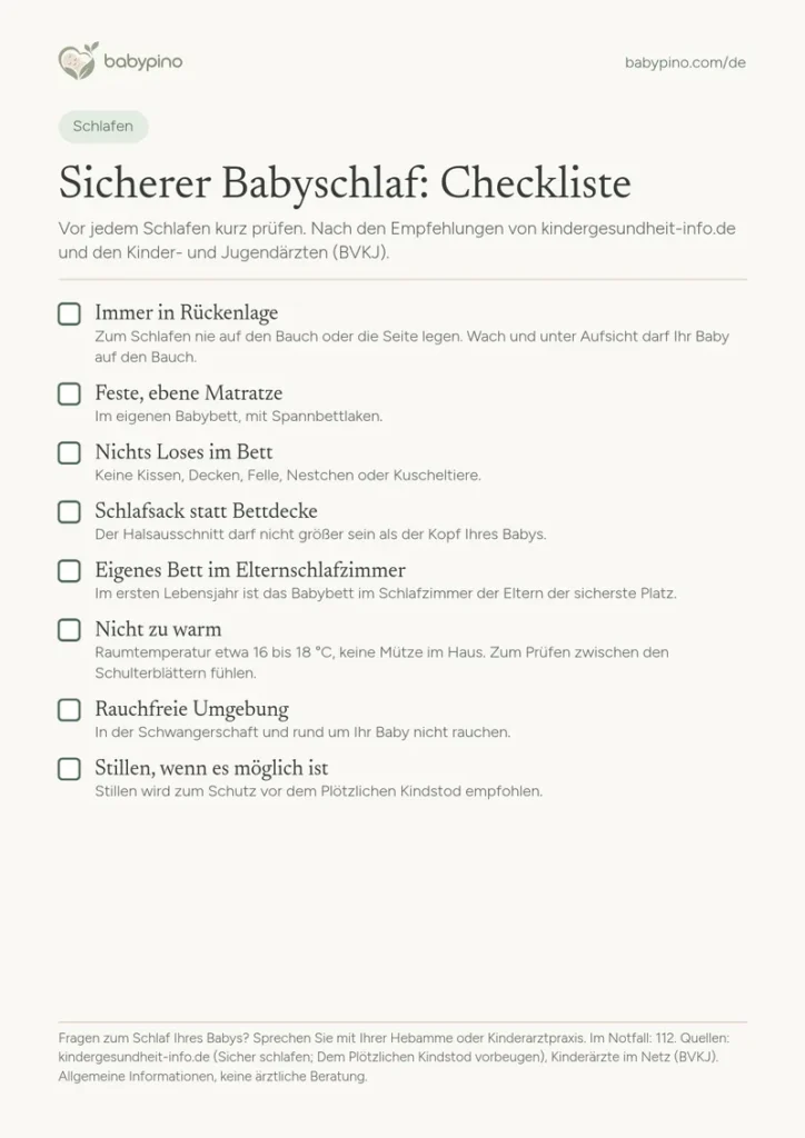 Vorschau: Checkliste sicherer Babyschlaf von Babypino
