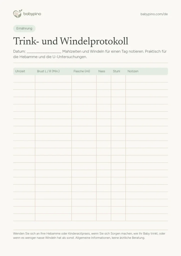 Vorschau: Trink- und Windelprotokoll von Babypino